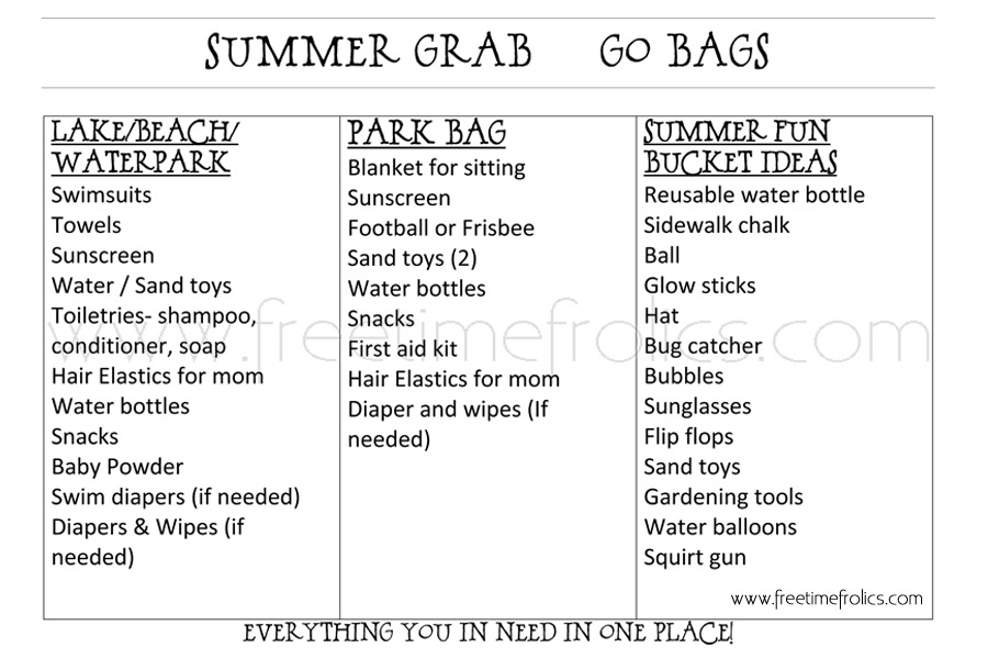Summer Grab Go Bags Are You Ready Free Time Frolics Get A Printable List Here