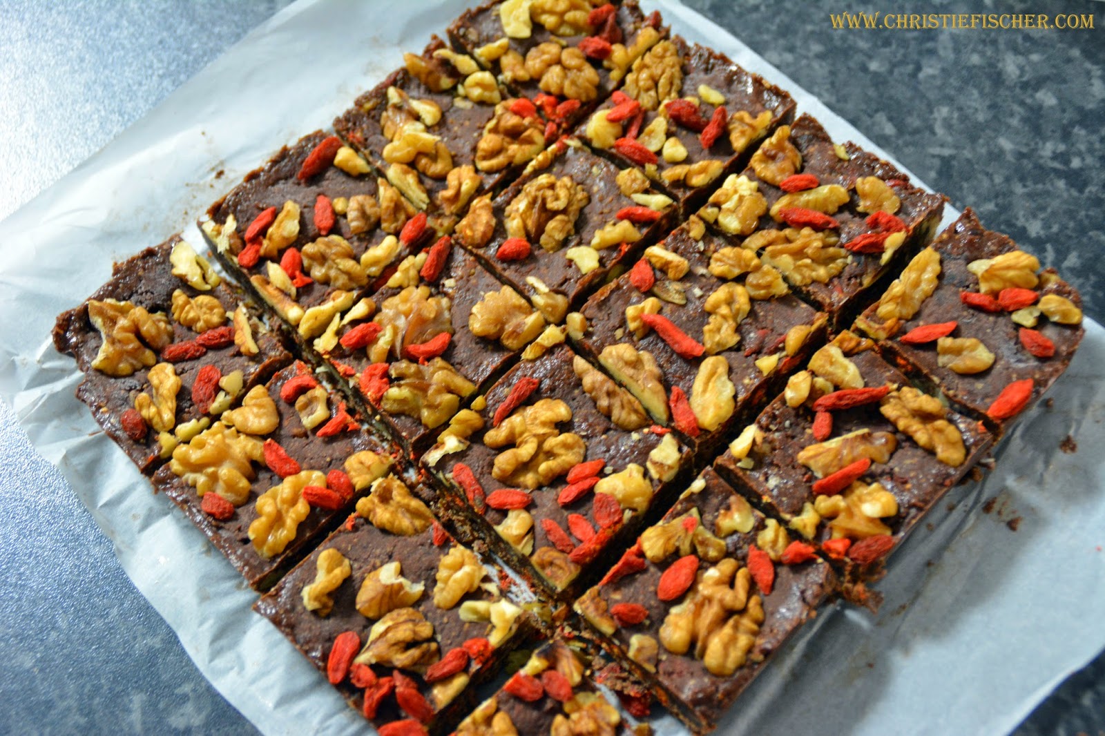Christie Fischer NOURISH CHEWY CHOC FUDGE SQUARES (> ADDICTIVE)