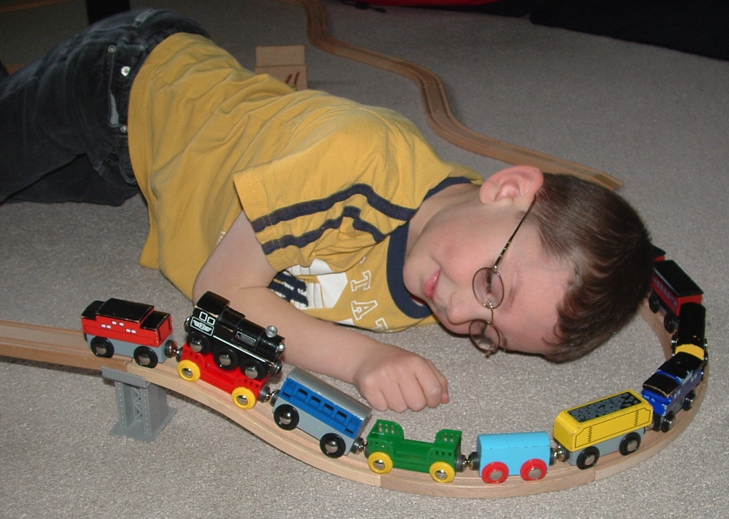 Caffeinated Autism Mom Wordless Wednesday Playing with trains