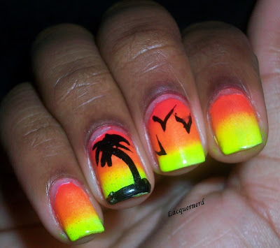 Sunset Palm Tree Nails