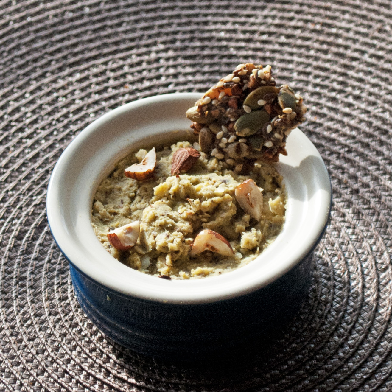 Elise in the Snow and Sun Seed & Grain Crackers and Hazelnut Bean Spread