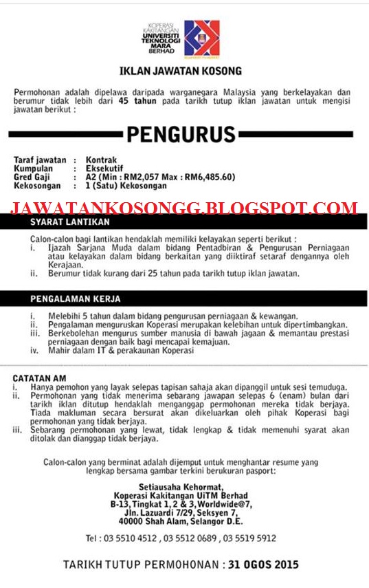 Jawatan Kosong Koperasi Kakitangan UiTM