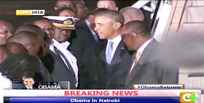 Alien President Obama Alien / Demon Walks In Front Of Camera As Obama Says Goodbye In Nairobi,