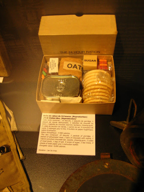 24 hour ration pack for soldiers during World War Two in Juno Beach War Memorial Museum. 24 hour ration pack for soldiers during World War Two in Juno Beach War Memorial Museum.