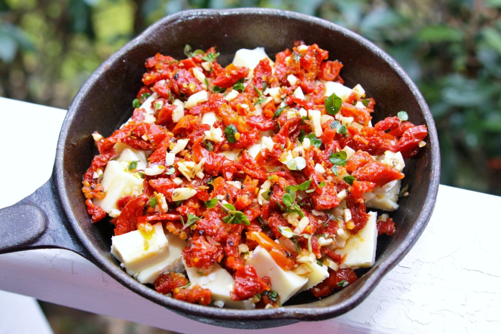 Menu Musings of a Modern American Mom Baked Brie Dip with Sun Dried Tomatoes and Thyme