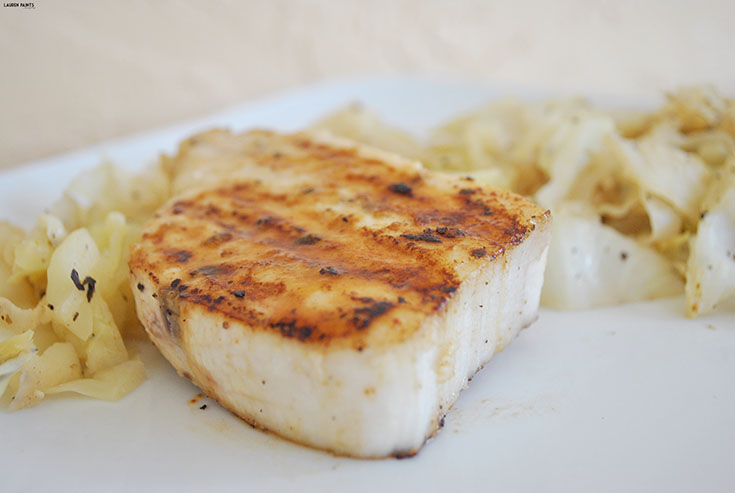 Healthy Dinner: Swordfish and Sautéed Cabbage and Onions Healthy Dinner: Swordfish and Sautéed Cabbage and Onions