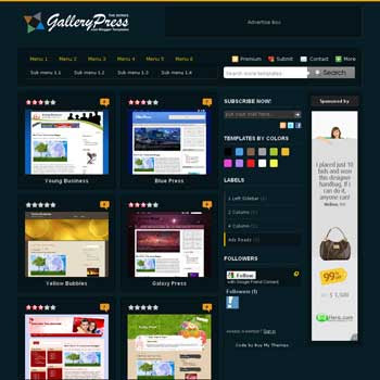 Blue Gallery Press Blogger Template. blogger template from css template. photo template for blog.