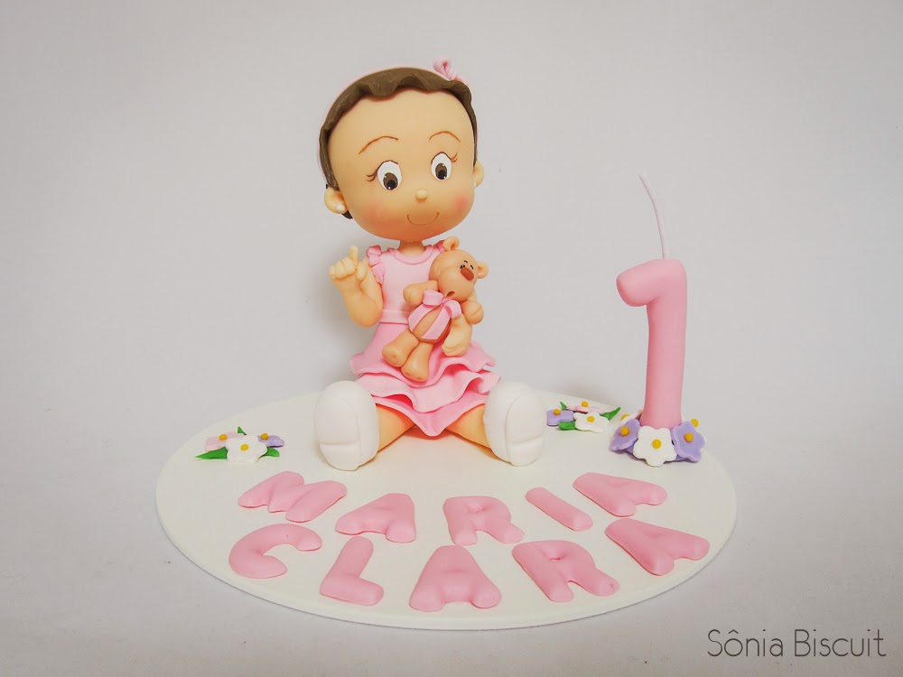 Topo de Bolo Biscuit Primeiro Aninho 1 Ano Aniversário Menina Menininha Bebê