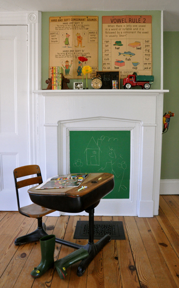 Child's desk fireplace mantle