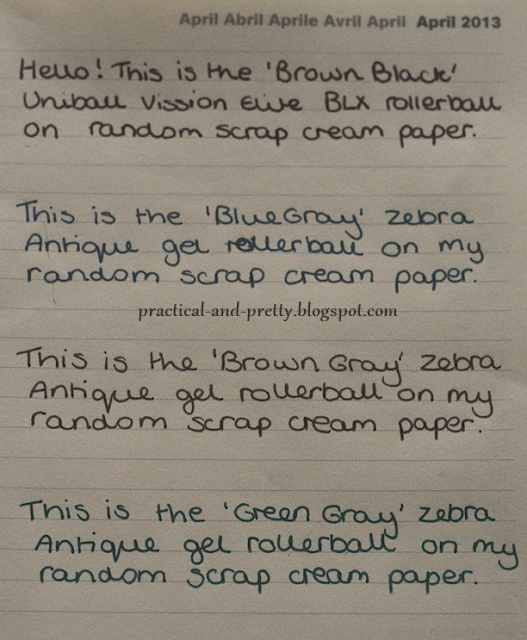 Front of scrap cream paper Scrap cream paper zebra and uni-ball elite pen tests
