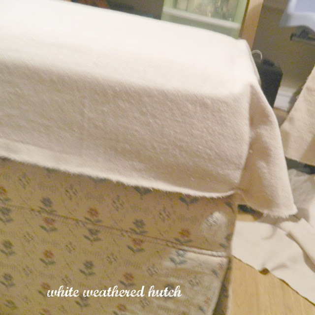 White Weathered Hutch Pleated Drop Cloth Ottoman Slipcover
