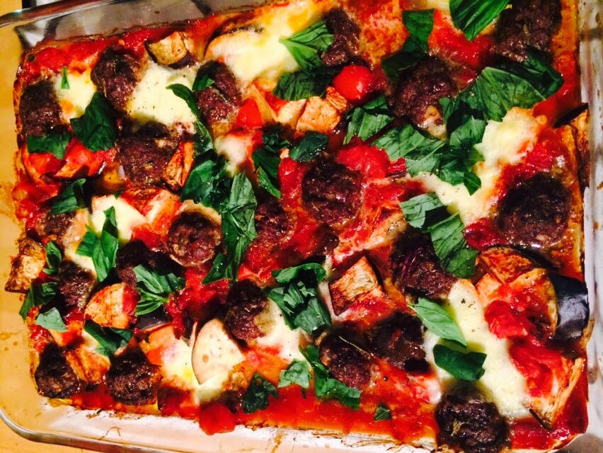 Carbfree Italian Aubergine, Meatball and Mozerella Bake Raw Rhubarb