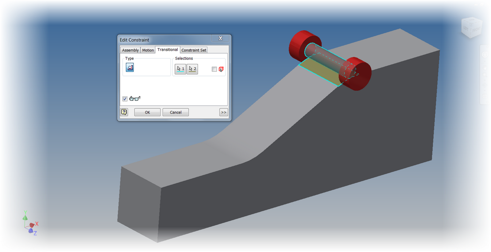 The Transition constraint being applied to a "Cam and Follower"