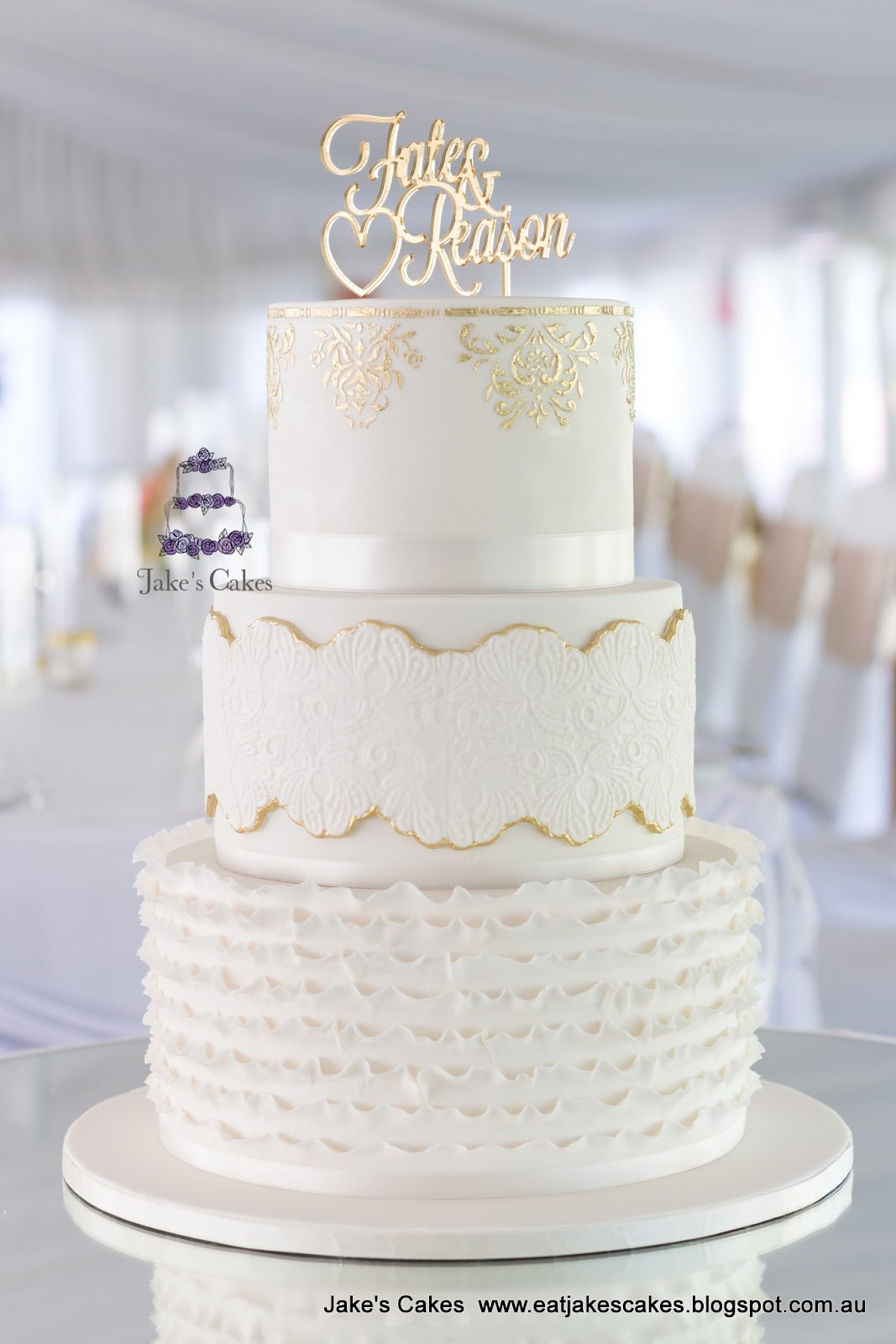 Jake's Cakes Cream and Gold Wedding Cake