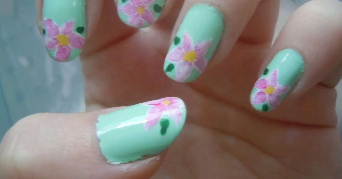 Bevy's Nails: Hand painted Pink flowers