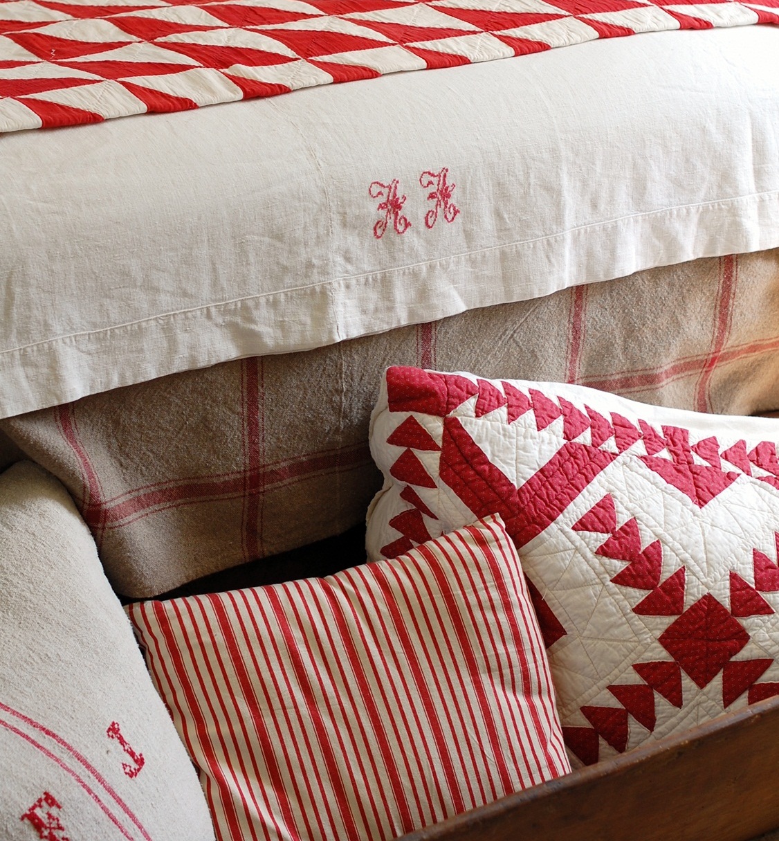 Frog Goes to Market Antique French Linen Sheet