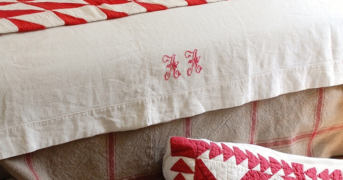 Frog Goes to Market Antique French Linen Sheet