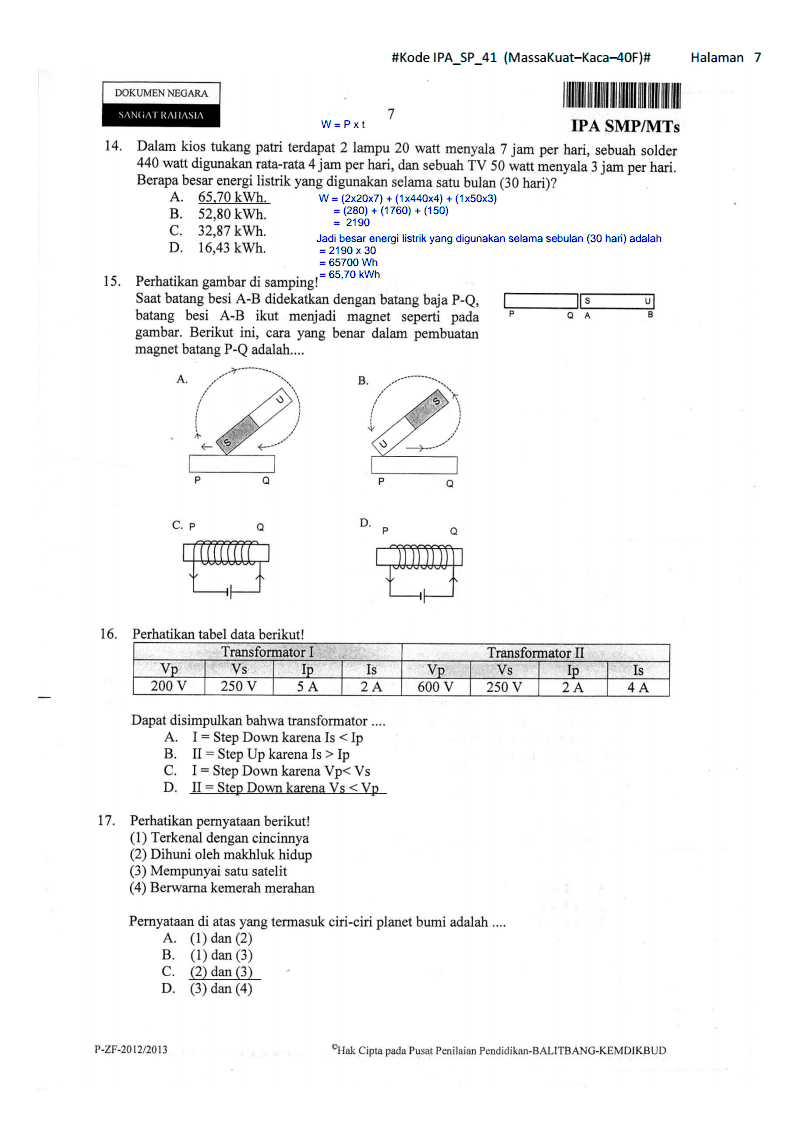 Soal dan Pembahasan UN IPA Paket 41 Kelas 9 SMP TA 2012