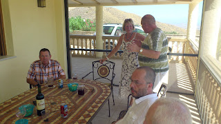 Chris & Jean (our closest neighbours) talking with Peter and his partner David in the foreground.