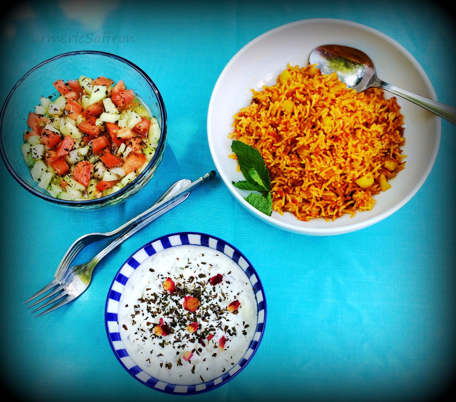 Turmeric & Saffron Estamboli Polow Persian Tomato Rice with Potatoes