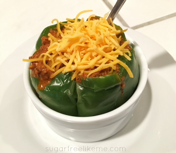 Low Carb Chili in a Bell Pepper Bowl