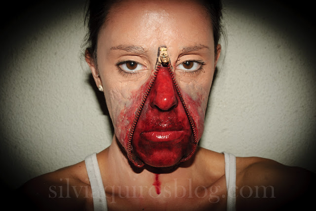 Maquillaje Halloween 5: Cremallera abierta en el rostro, Halloween Make-up 5: Open zipper on the face, efectos especiales, special effects, Silvia Quirós