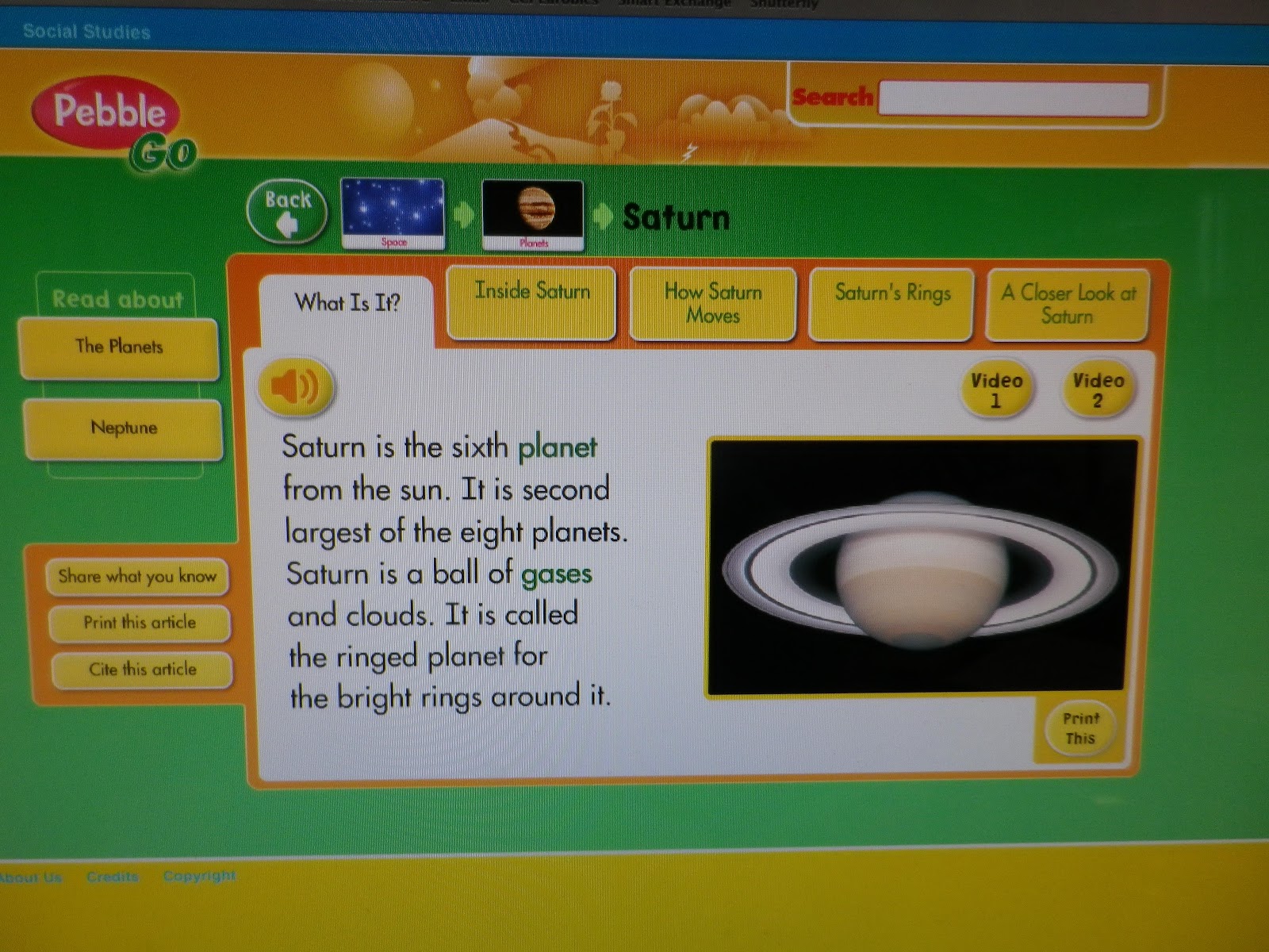 Technology Integration at Jamestown Pebble go in Kindergarten!