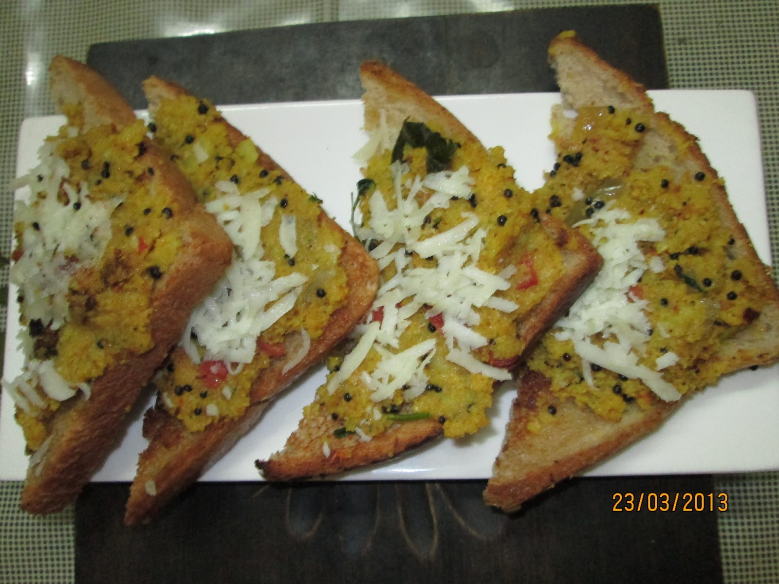 Food for Life ! Brown Bread Sandwich Topped with Semolina Upma and