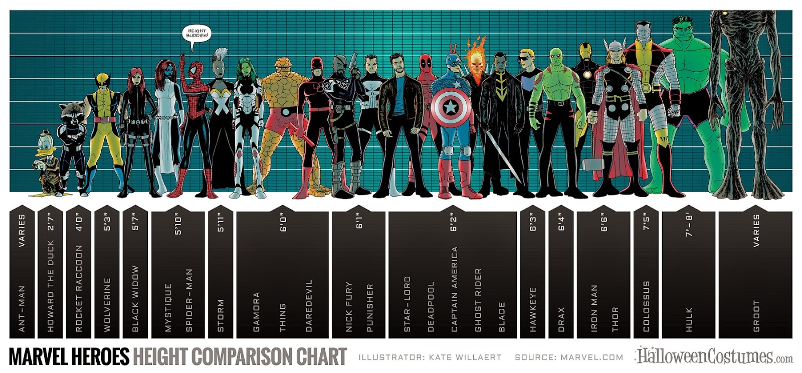 Marvel heroes height comparison chart!