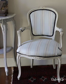Upholstered French Louis Armchair with navy trim