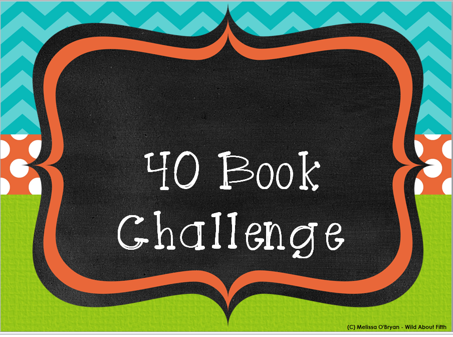 40 Book Challenge text on Chalkboard in front of chevron patterned back ground