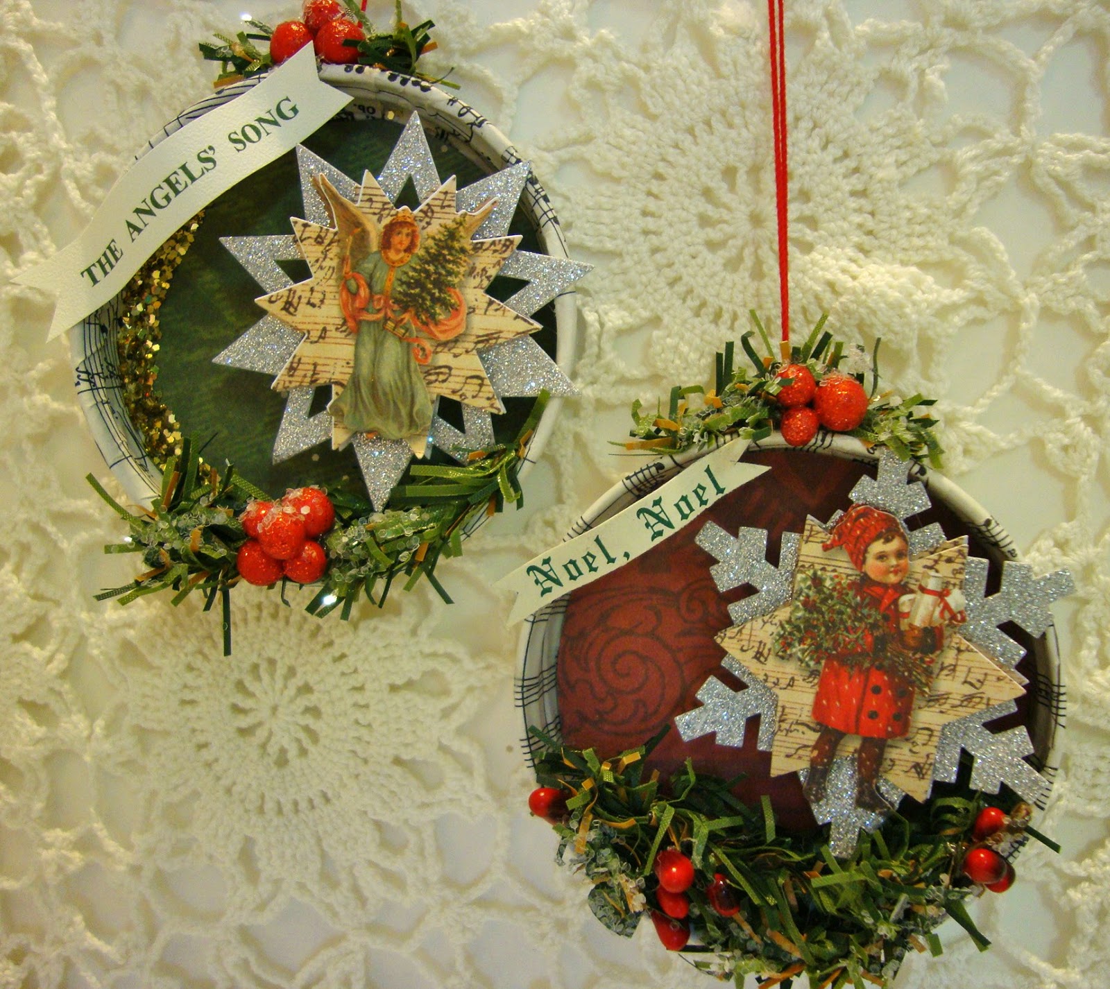 Shabby Tea Party: Mason Jar Lid Christmas Tree Ornaments