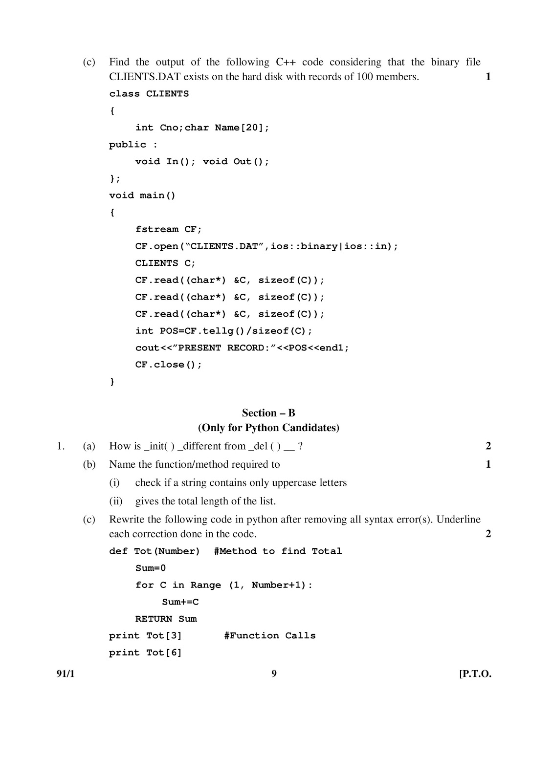 cbse class 12th 2015 board Computer Science question paper set-3 cbse class 12th 2015 Computer Science question paper