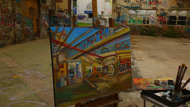 plein air painting of abandoned Dunlop-Slazenger factory in Alexandria by industrial heritage artist Jane Bennett plein air painting of abandoned Dunlop-Slazenger factory in Alexandria by industrial heritage artist Jane Bennett