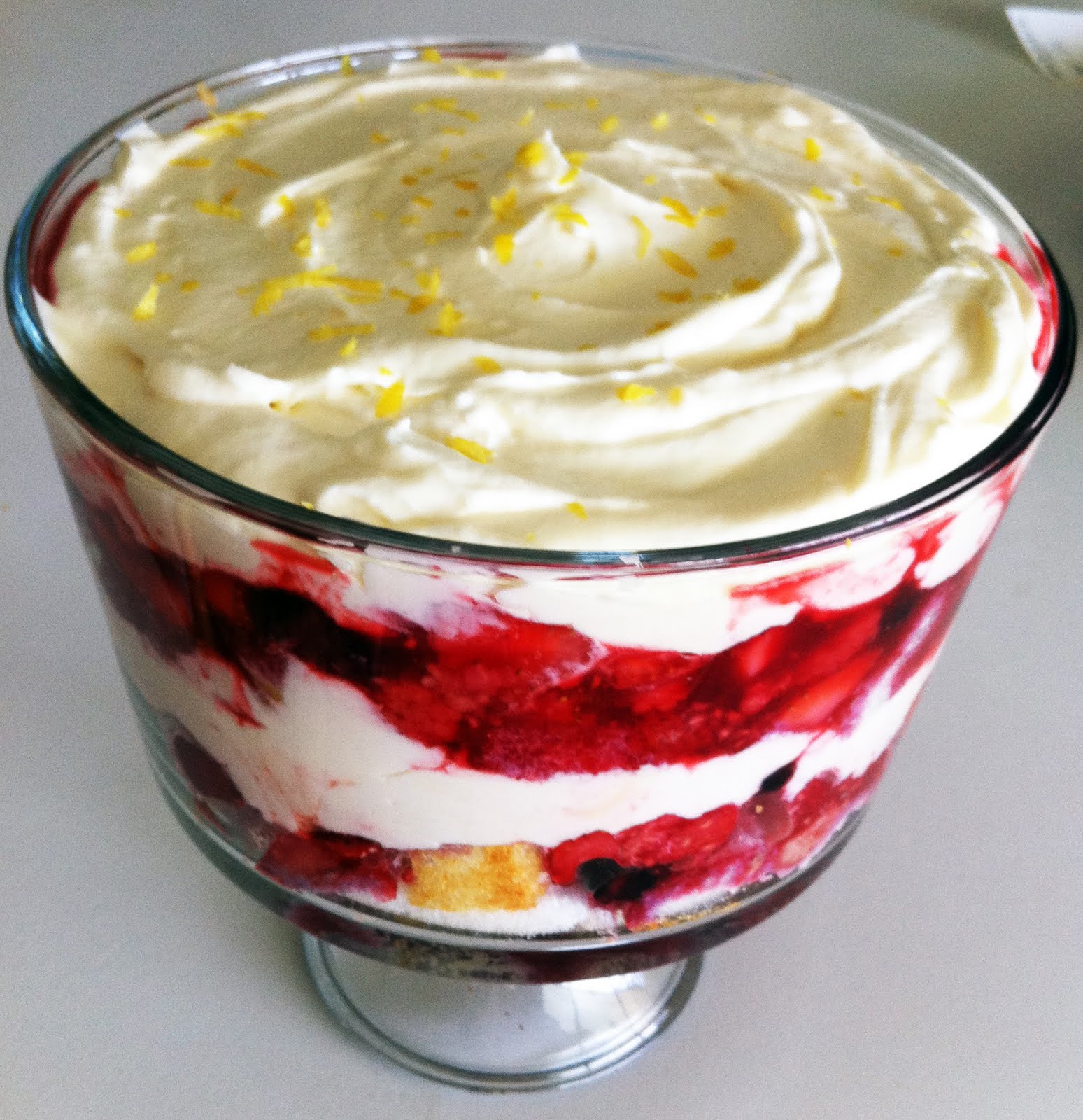 a day in the kitchen of... threeberry trifle with lemony whipped cream