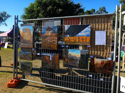 Exhibition of paintings of Pyrmont by Jane Bennett at the 2013 Pyrmont Festival in Pirrama Park