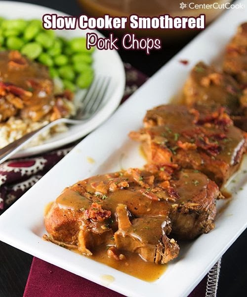 Slow Cooker Smothered Pork Chops from Center Cut Cook Slow Cooker or