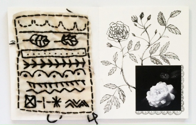 sketchbooks, collage, embroidery, 2x2 Sketchbook, Dana Barbieri, Anne Butera