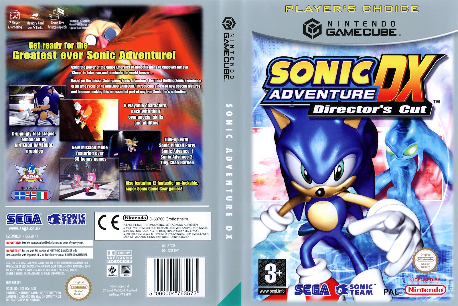 Sonic Adventure DX Director's Cut + Sonic Mega Collection Nintendo Gamecube  Game