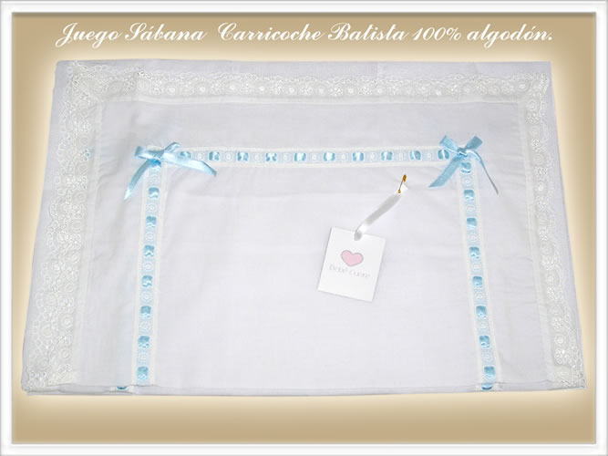 Sábanas de carricoche con funda almohadita en batista 100% algodón Sábanas de carricoche con funda almohadita en batista 100% algodón