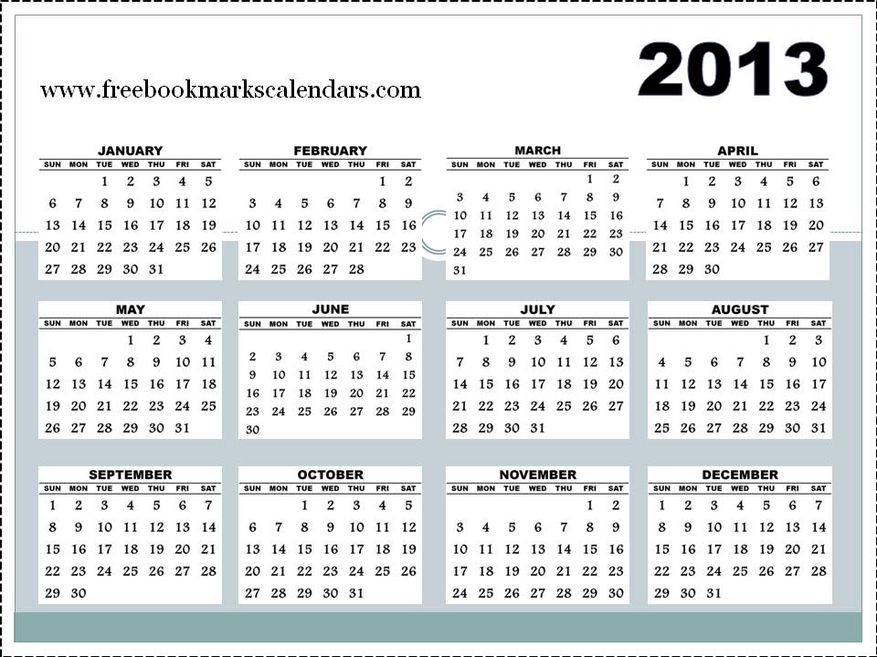 2013 year calendar template