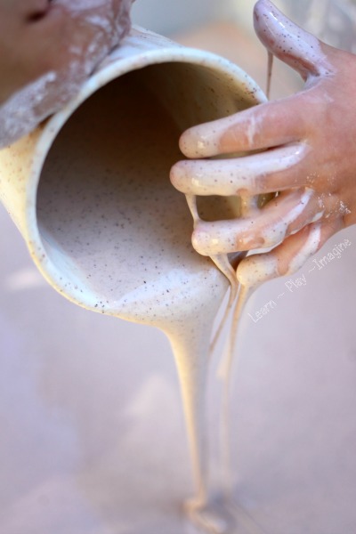 Easy to make pumpkin spice latte Oobleck for fall sensory play