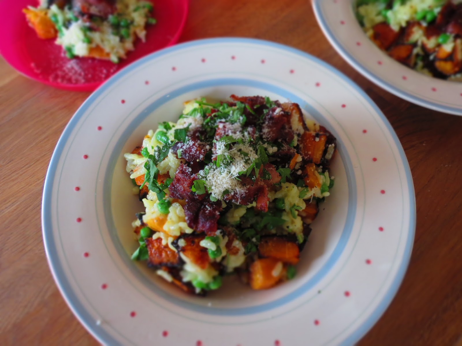 Cooking for Sanity Butternut squash, pea and streaky bacon risotto