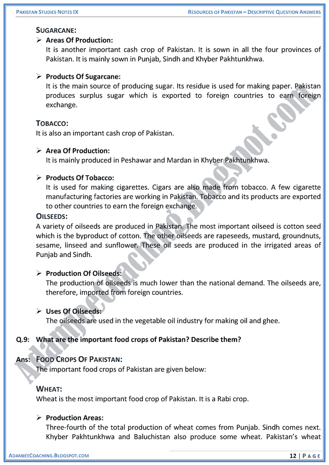 resources-of-pakistan-descriptive-question-answers-pakistan-studies-ix