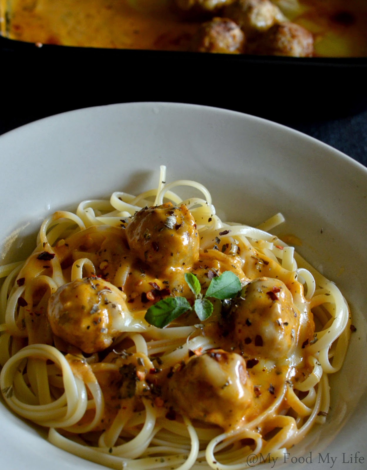 My Food My Life Baked Meatballs in Cheese Sauce Served on a bed of