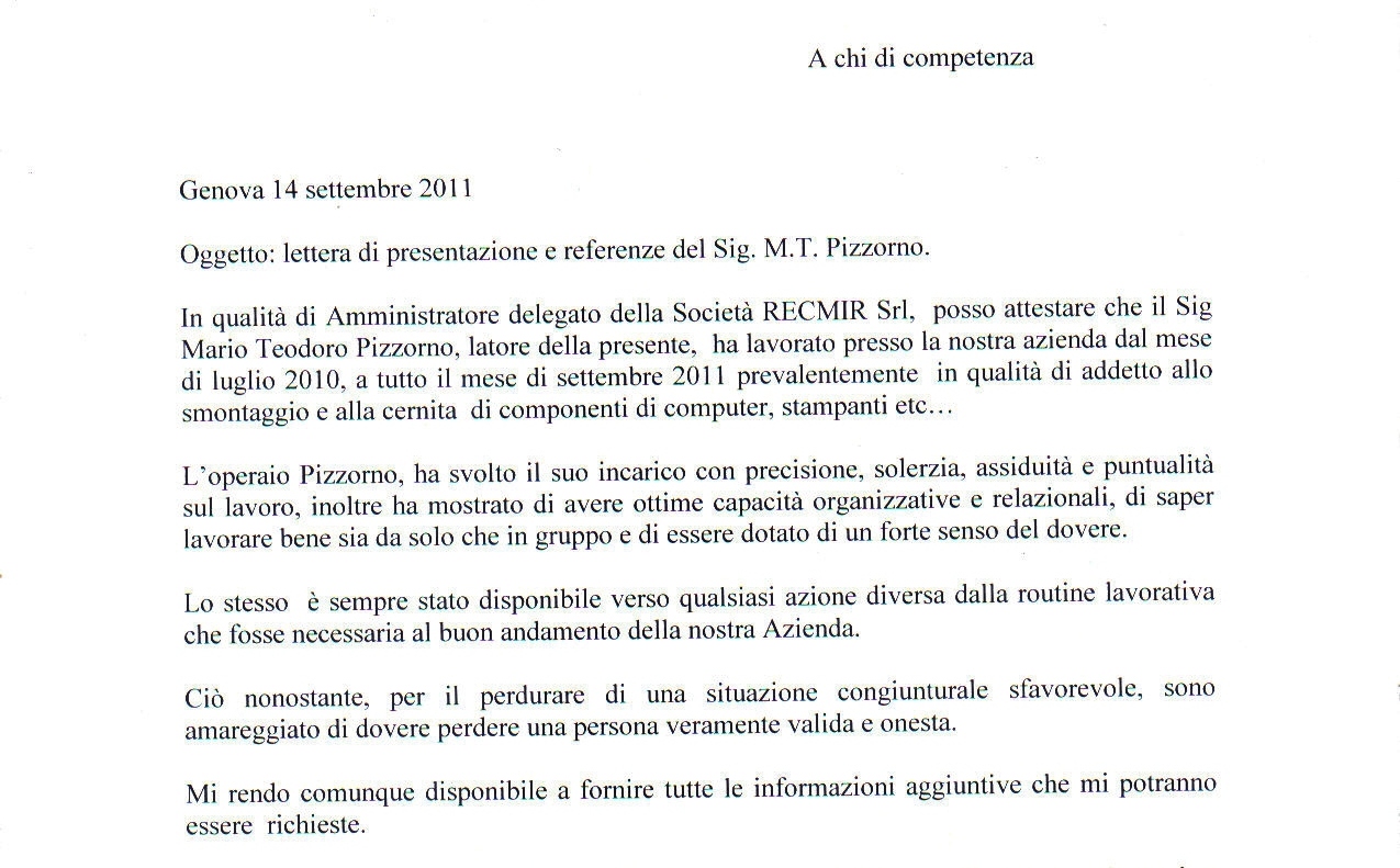 lettere di referenze