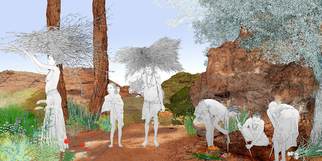mujeres en la prehistoria, recolectoras, color mujeres, prehistoria, tres recoleccion, tres transporte, dibujo
