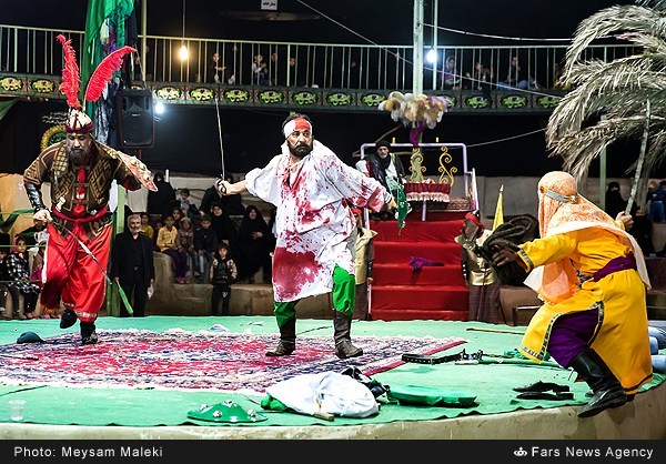 Muslim Bin Aqeel a.s was the emissary of Imam Hussein a.s who went to Kufa as Kufians were invited Imam Hussein a.s, so Aqeel a.s was sent by Imam to Kufa to attain allegiance from Kufians, but Kufians turned and joined the Yazid's govt and helped Yazid as well as Abdullah ibn Ziyad to arrest Muslim Bin Aqeel, Kufians who were with Muslim bin Aqeel, were inveigled with coins and designations in govt, so all, left the Muslim son of Aqeel while he was in front of palace of Abdullah bin Ziya in Kufa, at last Muslim was arrested by cheat and brought to palace of Abdullah, where he ordered to throw him down from wall of palace, Muslims advised some one known as Sad bin Abi Waqas to convey message to Imam Hussein not to come Kufa, but that advice was not followed by Sad bin Umar bin Waqas and Muslim was martyred by Abdullah ibn Ziad, now after 1400 years ago Muslims of world specially Shiites commemorate the martyrdom of Muslim bin Aqeel, here below few images are captured from a ceremony in Iran where a short play was played to show and describe the tragedy of Muslim bin Aqeel, Muslim Bin Aqeel a.s was the emissary of Imam Hussein a.s who went to Kufa as Kufians were invited Imam Hussein a.s, so Aqeel a.s was sent by Imam to Kufa to attain allegiance from Kufians, but Kufians turned and joined the Yazid's govt and helped Yazid as well as Abdullah ibn Ziyad to arrest Muslim Bin Aqeel, Kufians who were with Muslim bin Aqeel, were inveigled with coins and designations in govt, so all, left the Muslim son of Aqeel while he was in front of palace of Abdullah bin Ziya in Kufa, at last Muslim was arrested by cheat and brought to palace of Abdullah, where he ordered to throw him down from wall of palace, Muslims advised some one known as Sad bin Abi Waqas to convey message to Imam Hussein not to come Kufa, but that advice was not followed by Sad bin Umar bin Waqas and Muslim was martyred by Abdullah ibn Ziad, now after 1400 years ago Muslims of world specially Shiites commemorate the martyrdom of Muslim bin Aqeel, here below few images are captured from a ceremony in Iran where a short play was played to show and describe the tragedy of Muslim bin Aqeel,
