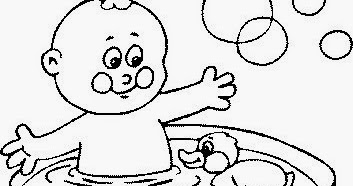 Portal Escuela Colorear niño bañandose con su patito de hule