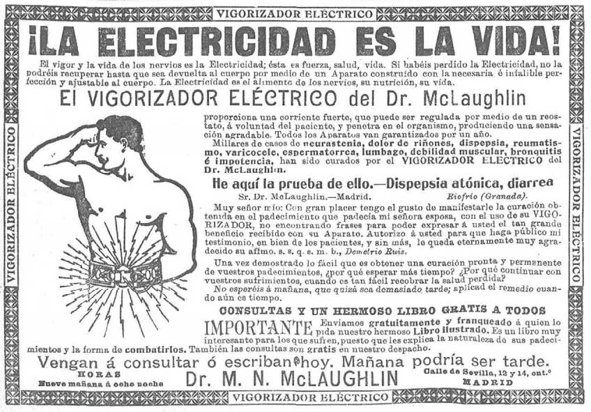. El doctor McLaughlin y su «vigorizador eléctrico»